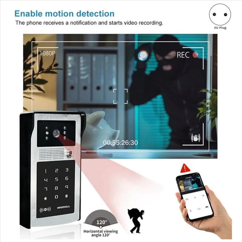 Tuya WIFI Smart Video Campanello Sistema 1080P Wireless Citofono Telecamera esterna Supporto scheda RFID Spina di alimentazione UE SPINA UE