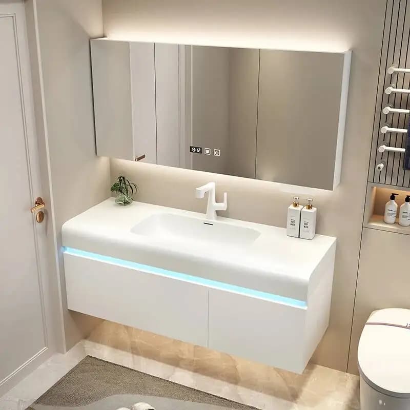 Mobili da Bagno Vintage Leggeri Bianchi con Specchio e Armadietto per Trucco