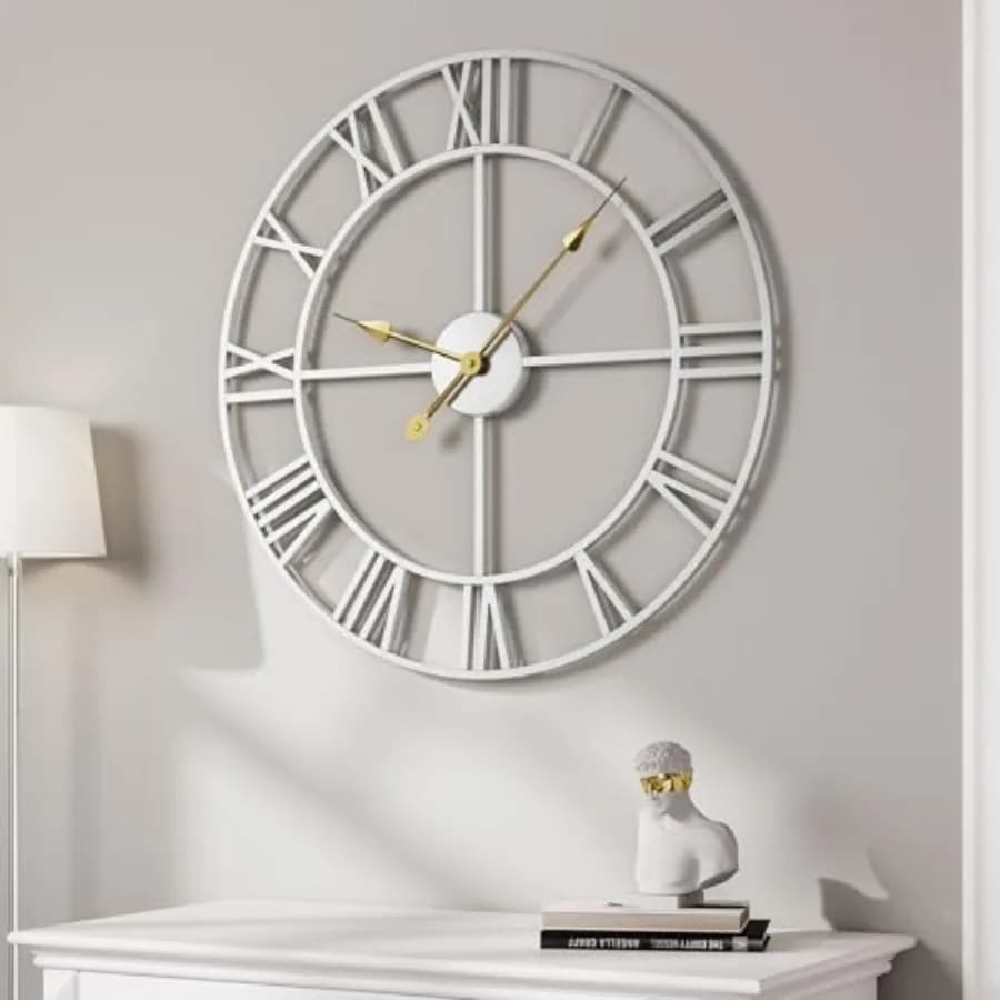 Orologio da Parete Grande 30 Pollici Moderno in Metallo Argento, Orologio Decorativo per Casa a Batteria con Numeri Romani Analogici in Metallo
