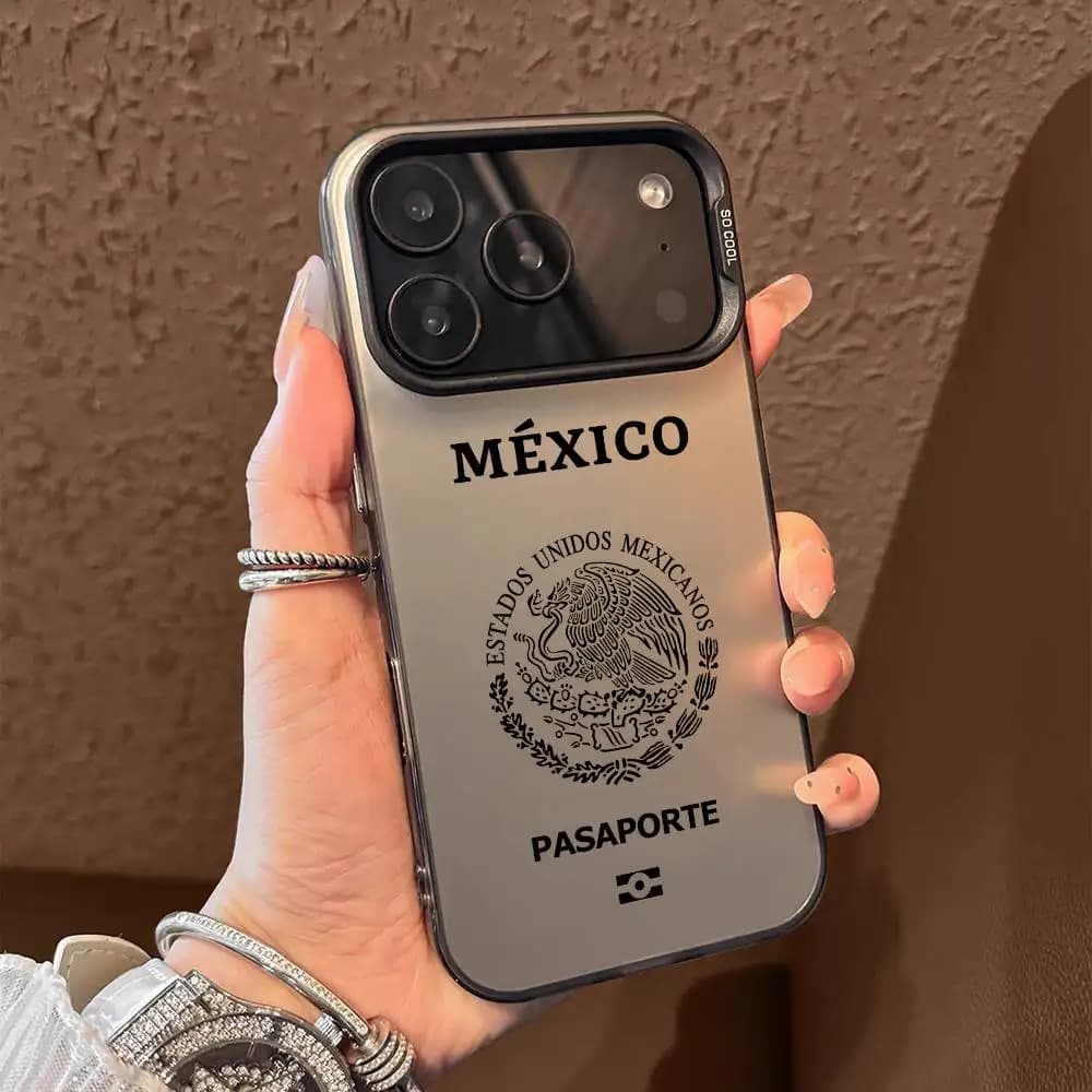 Mexico Passport Phone Case For iPhone 17 16 15 14 13 12 11 Pro Max Air multicolor Matte Laser Metallic Aurora Funda