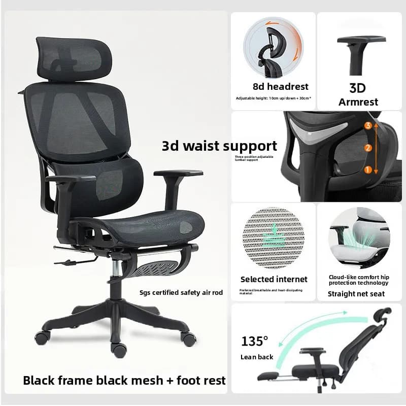 Ergonomic Adjustable Gaming Chair with Backrest And Headrest - Sedentary Office Furniture for Study Comfortable Office Chair