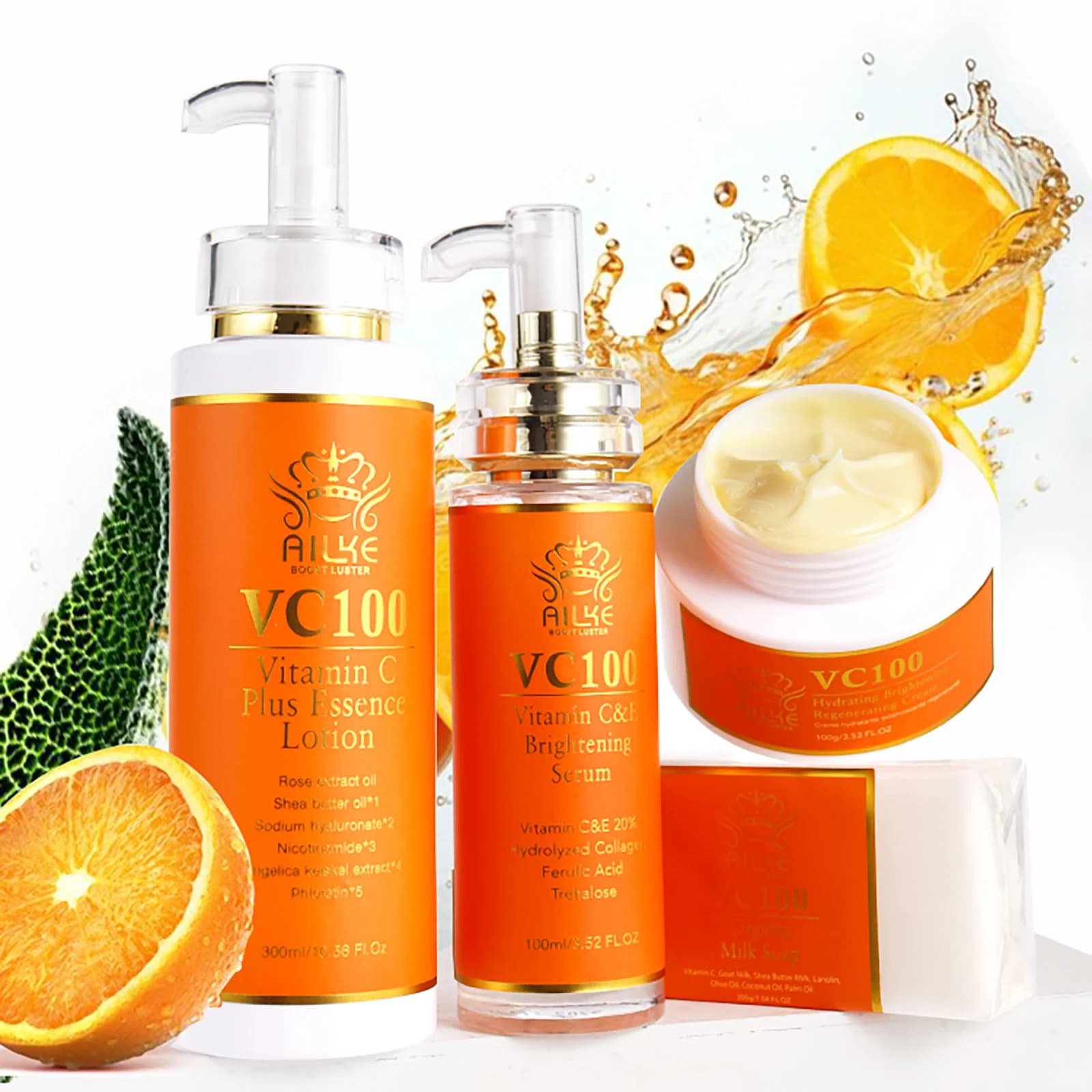 AILKE Vitamin C whitening kit for women, skin uniform tone, clean skin, moisturizing, anti-wrinkles, bright beauty set for skin