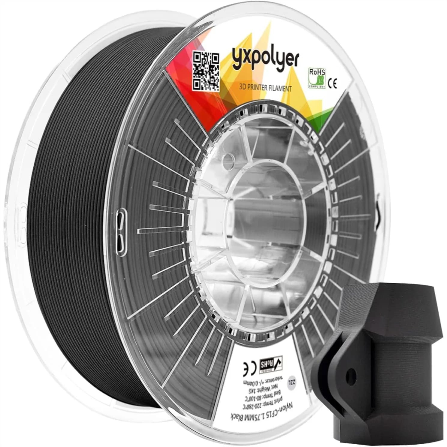 Filamento in Nylon con Fibra di Carbonio 1.75mm 1kg PA6-CF per Stampante 3D con Bobina in PC, Alta Resistenza e Resistente al Calore per Settore Automobilistico