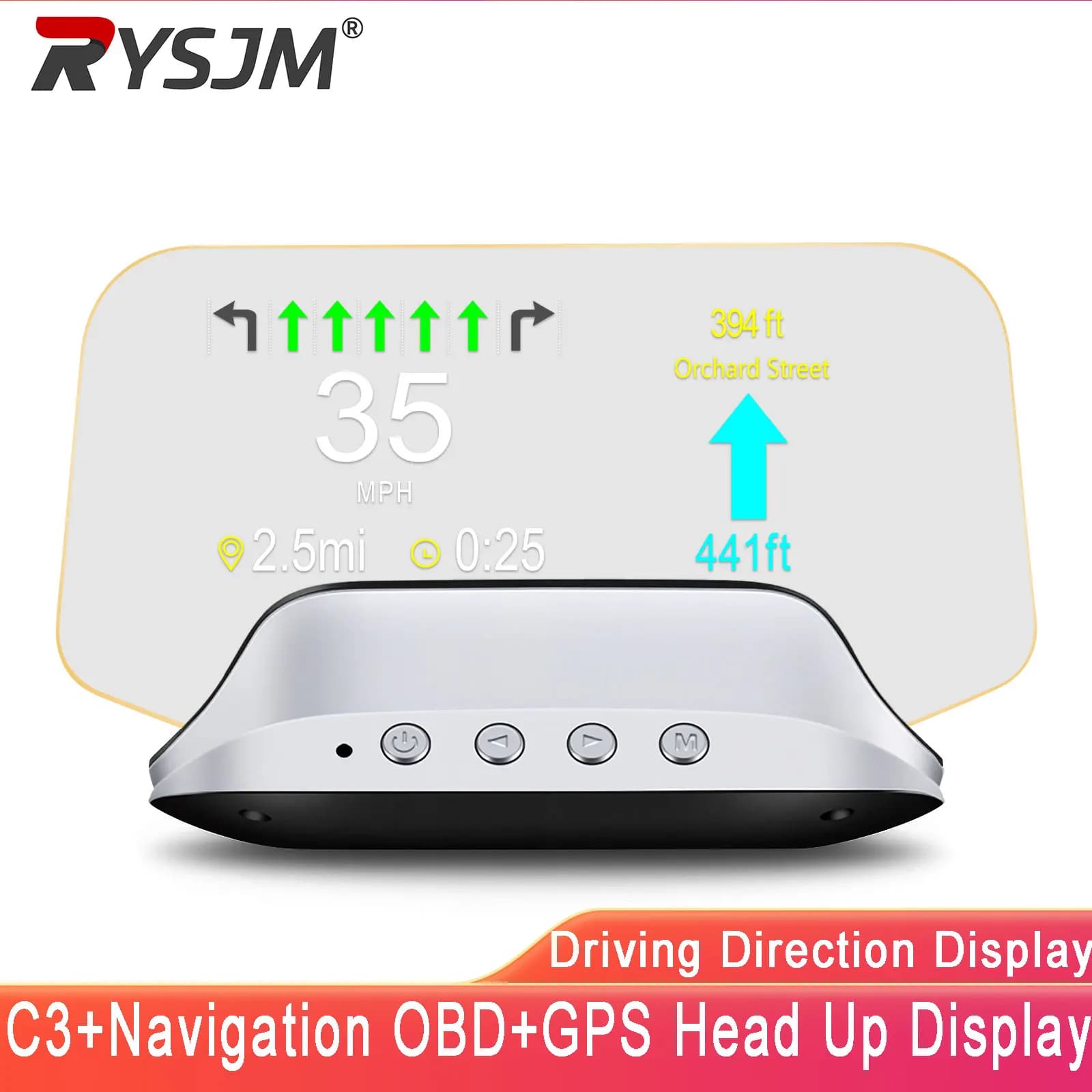 Display Head-Up C3 per Auto con Navigazione OBD+GPS, Proiettore, Misuratore Digitale, Indicatore Temperatura Acqua, Voltmetro, Tachimetro, Accessori Auto