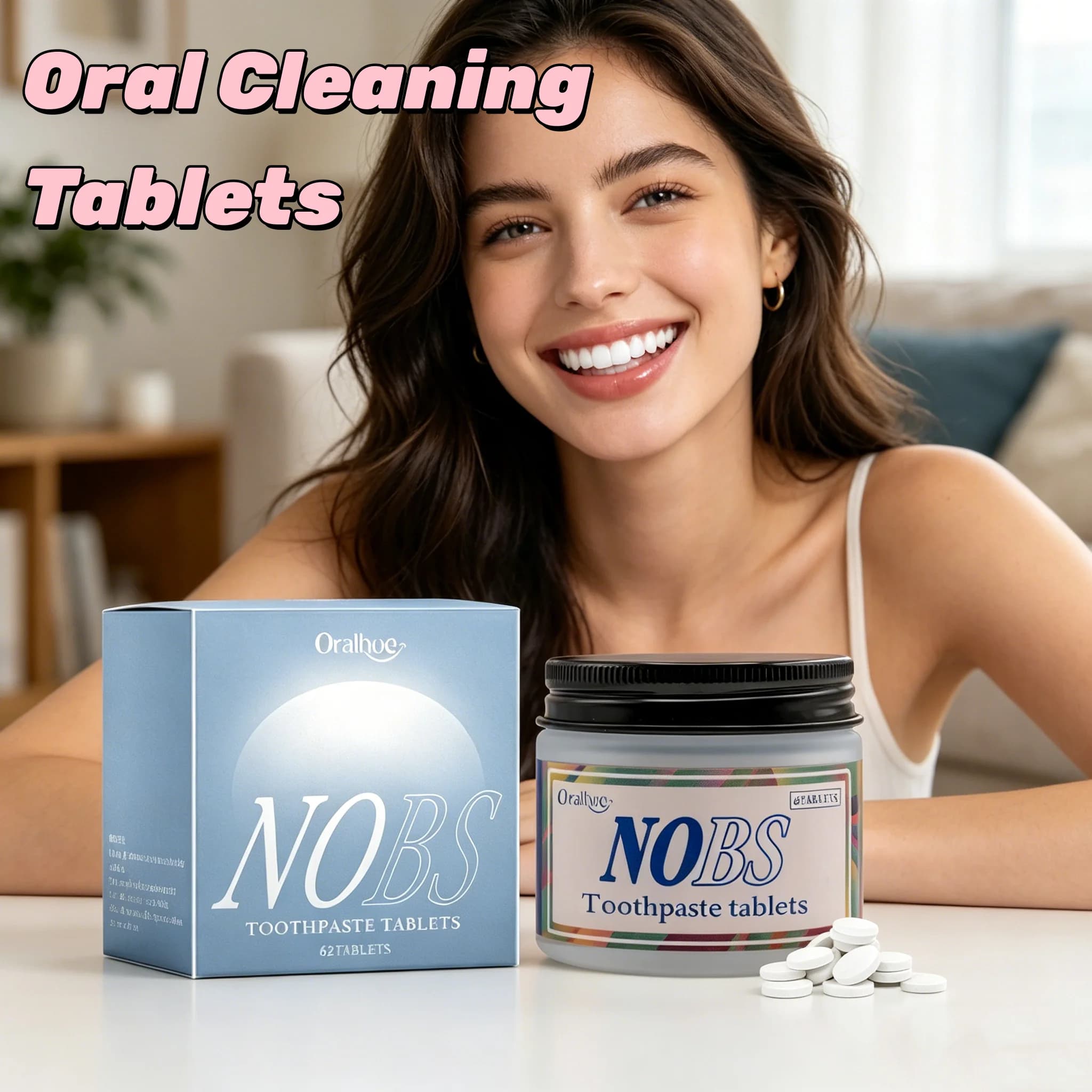 Pastiglie di Dentifricio Naturale Masticabili per Alito Fresco, Sbiancamento Denti, Pulizia Profonda, Rimozione Placca e Tartaro, Ecologiche, per Viaggi e Cura Orale