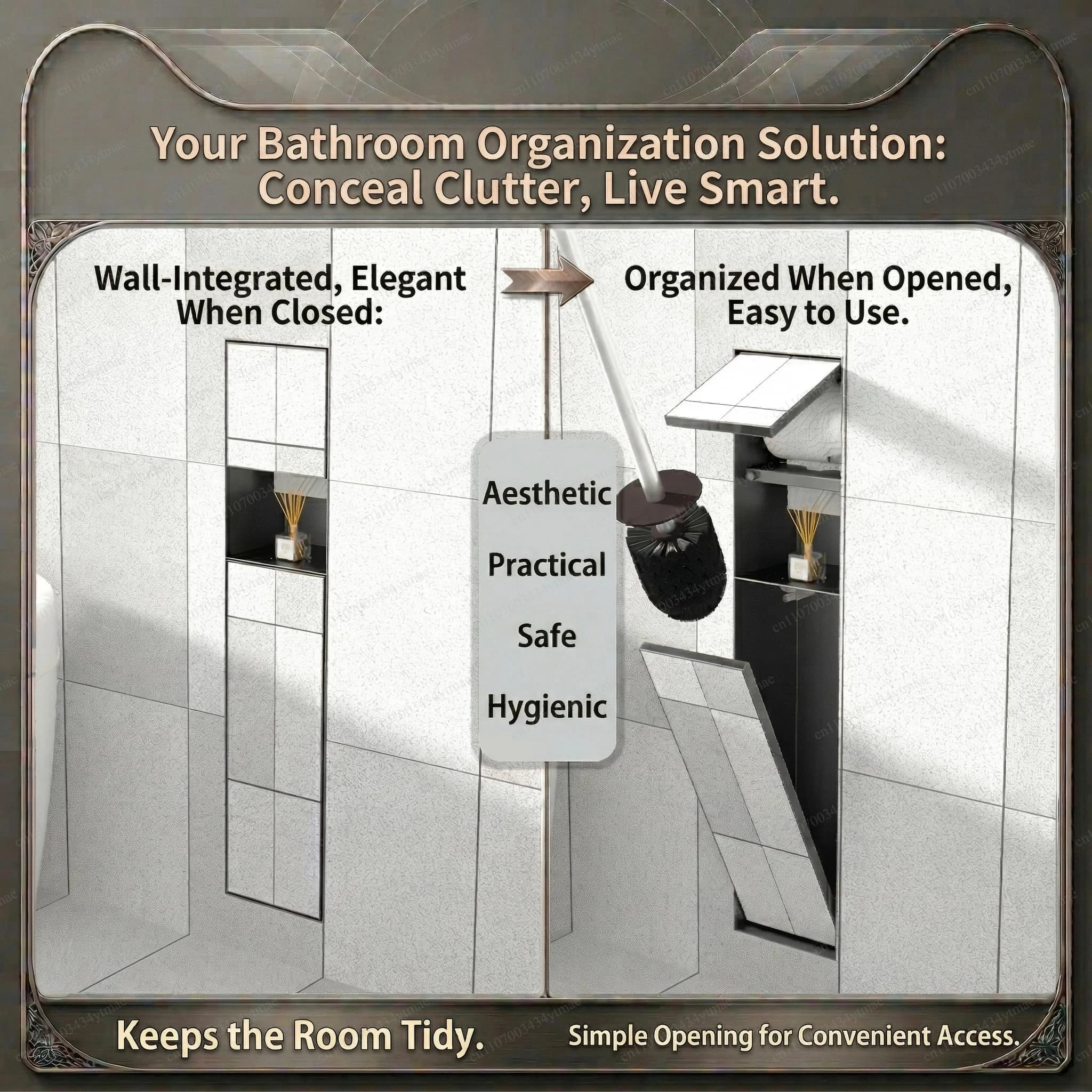 Matte Black 3-in-1 Embedded Bathroom Niche 304 Stainless Steel Recessed Storage Toilet Brush & Tissue Holder Tileable Design