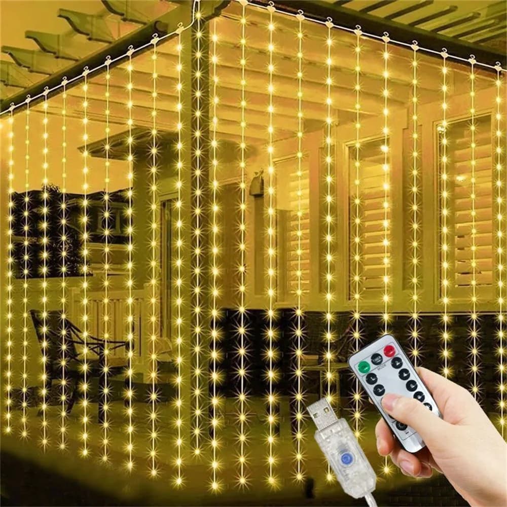 Luci Fatate USB 600-100 LED, Tenda Luminosa con Telecomando per Decorazioni Natalizie, Casa, Camera da Letto, Matrimoni, Feste