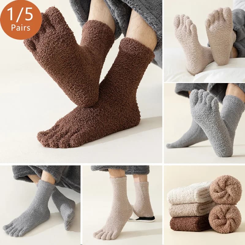 1/5 paia di calzini termici da uomo invernali spessi per tenere al caldo solido morbido velluto corallo soffice pavimento per dormire calzini corti a cinque dita