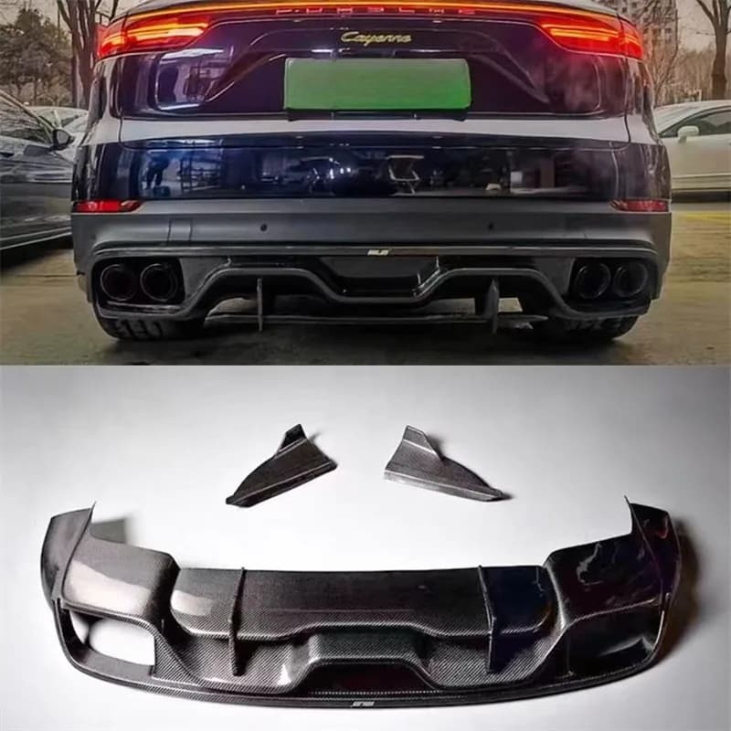 For Porsche Cayenne Coupe Turbo 2018-2023 Real Dry Carbon Fiber Rear Bumper Lip Diffuser Baojiao Splitters Spoiler Body Kit
