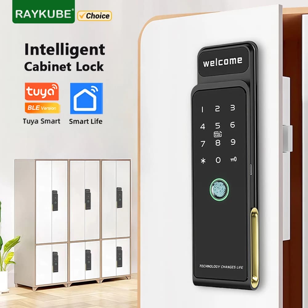 RAYKUBE Tuya BLE Smart Fingerprint Cabinet Lock Serratura elettrica digitale per cassetti con carta/APP/sblocco password per palestra/casa