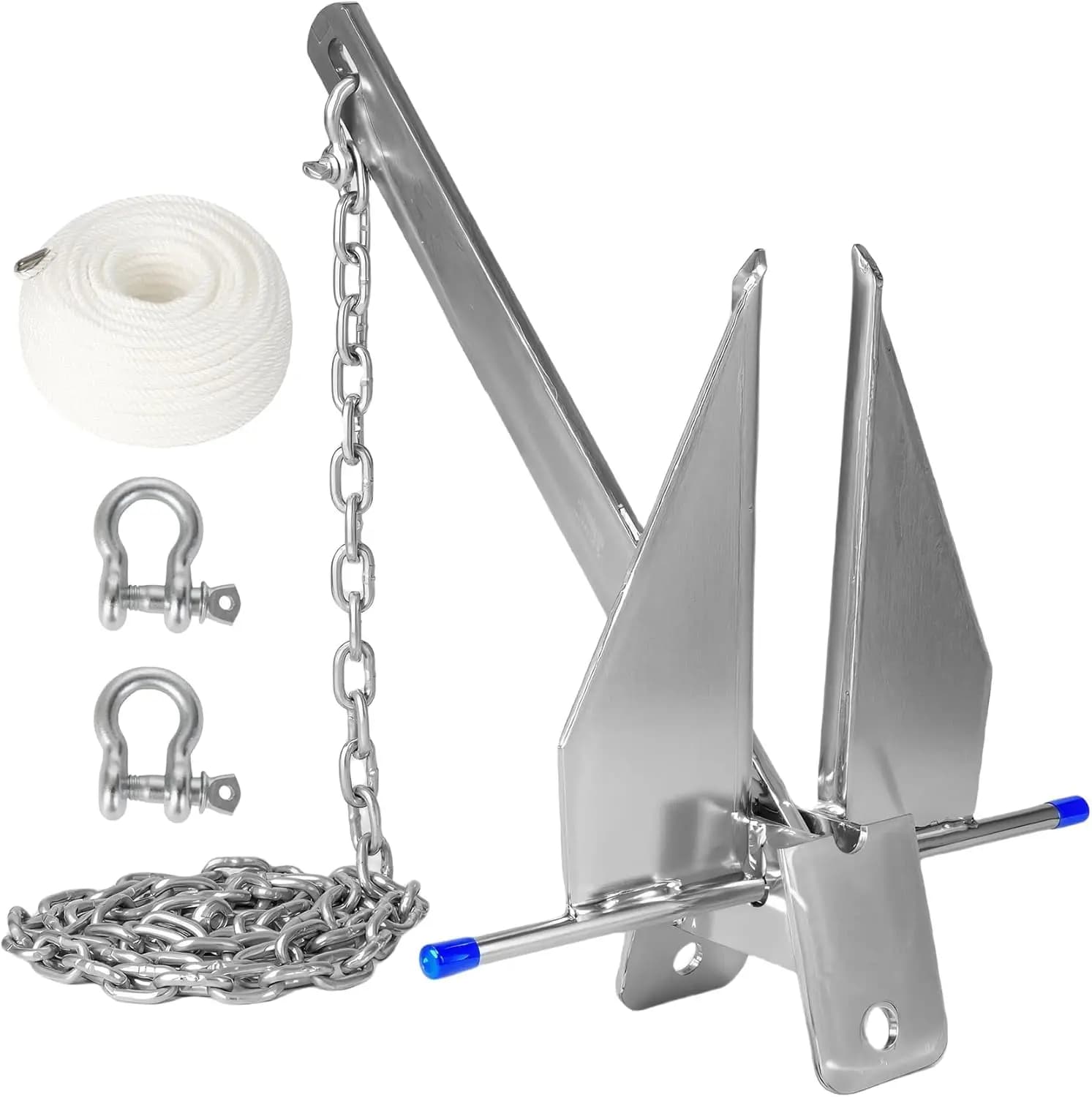 Kit Ancora a Gancio Zincata da 13 libbre con Catena, Cime e Grillo per Barche da 20-32 piedi, Pontoni, Dinghy, Barche da Pesca e Bass Boat
