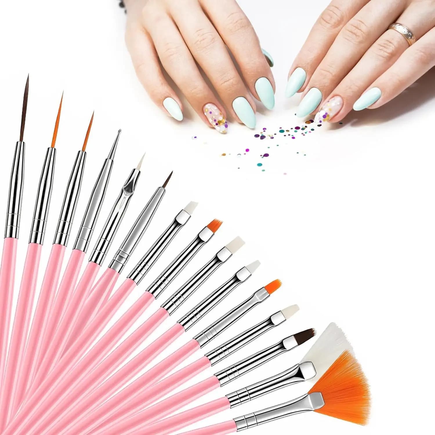 YIKOOLIN 15pcs Nail Paint Brushes Set Acrylic UV Gel Drawing Dotting Nail Art Brushes for Gel Polish Nail Art Design Tools