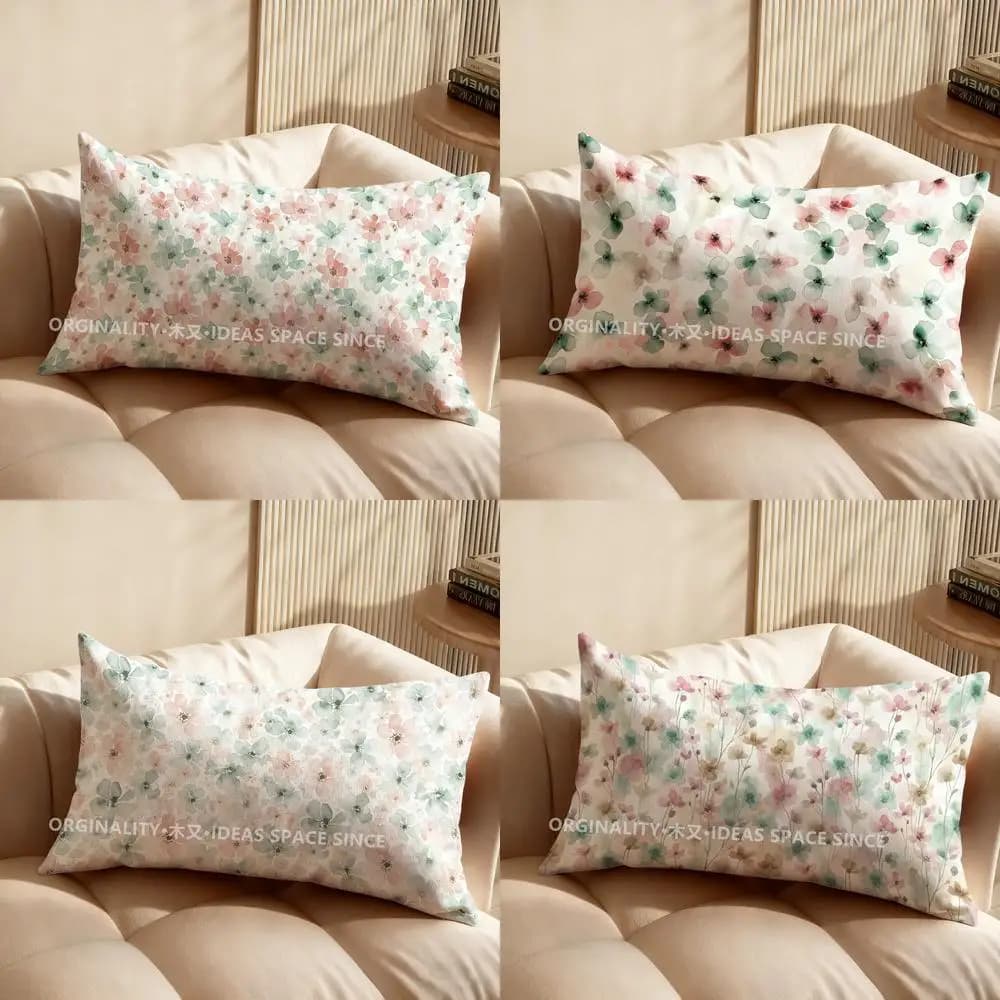 Rectangular pillow case with floral pattern, suitable for sofa, bedroom, car, rectangular cushion for back