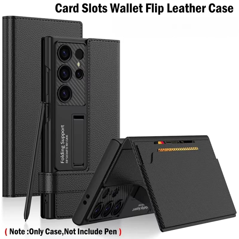 Custodia in pelle con cavalletto per Samsung Galaxy S25Ultra S24Ultra S23Ultra con scheda a portafoglio e slot Ruota la copertura con fibbia magnetica