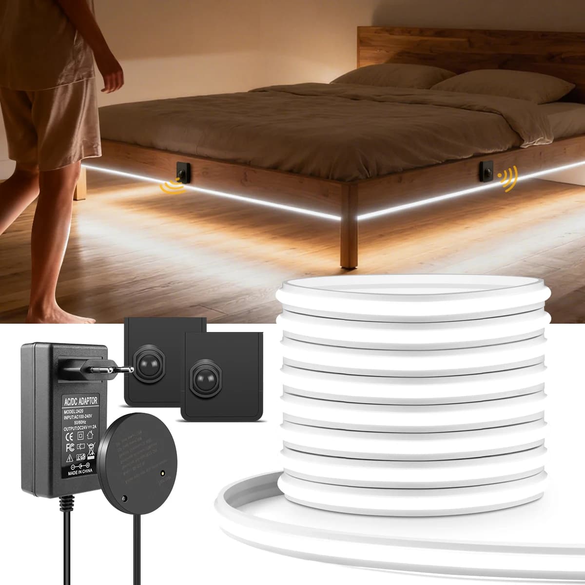 Uno/Doppio Interruttore del Sensore di Movimento COB Neon LED Strip Luci Notturne Wireless RF Reciever Controllo Smart Switch LED Corridoio Luce delle scale