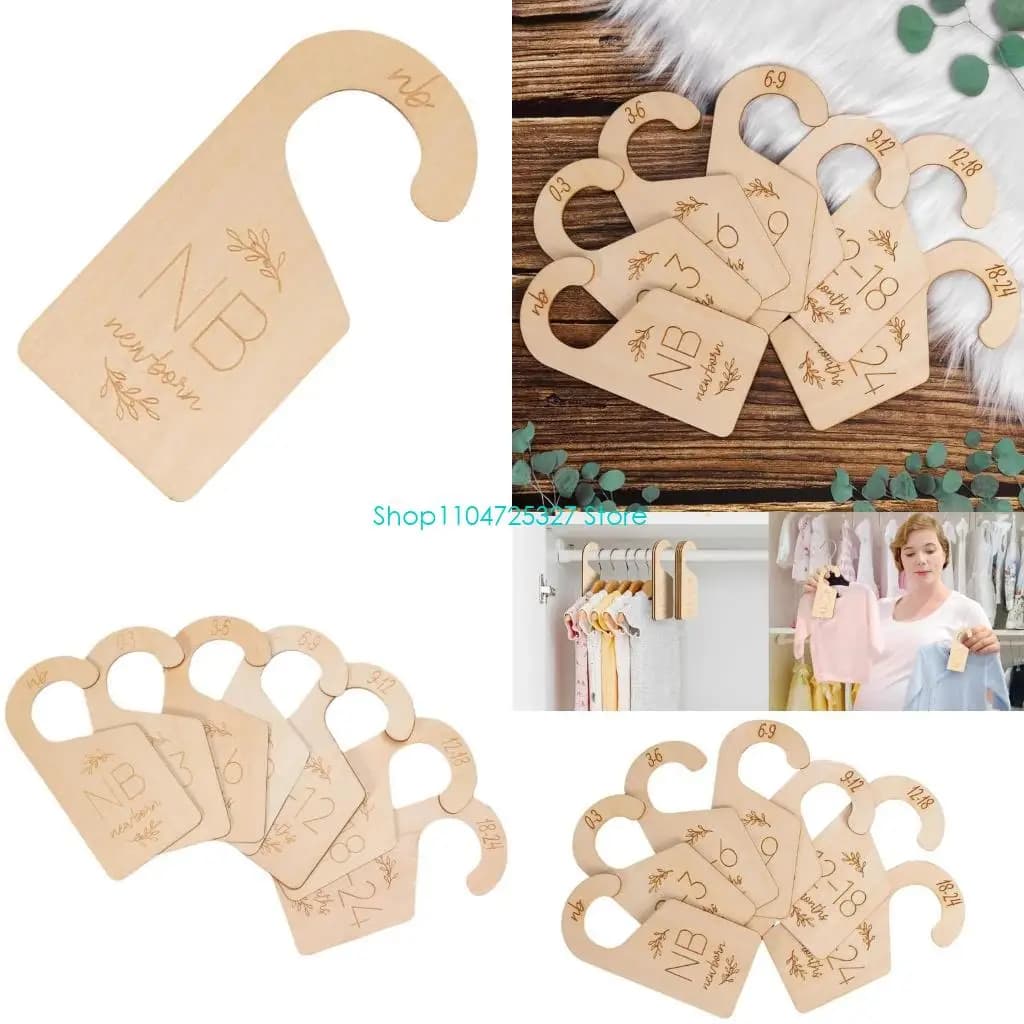 D8KF Baby Wardrobe Organizers Natural Clothing Size Dividers Baby Clothes Hanger with Engraved Number Baby Shower Gift