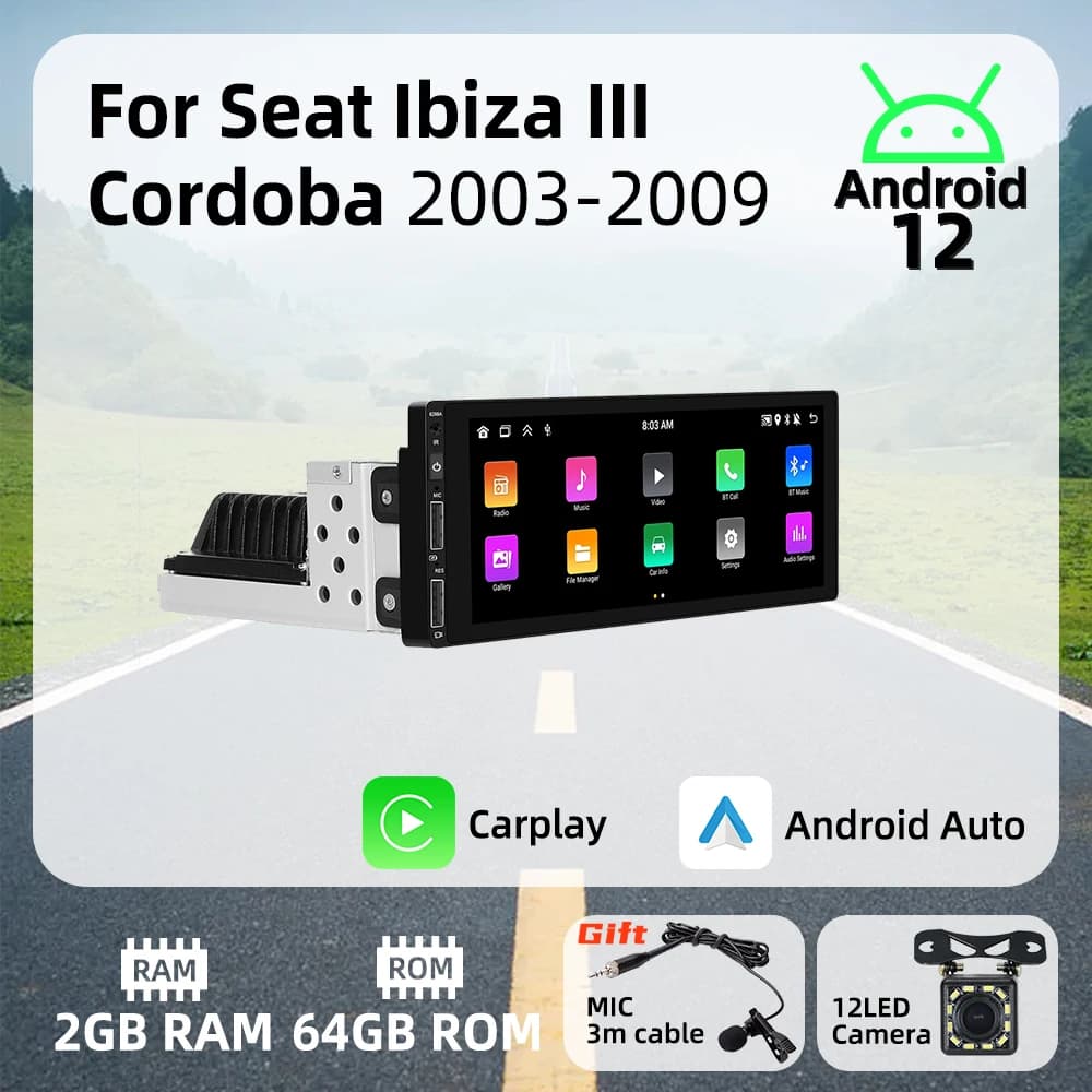 for Seat Ibiza 3 III Cordoba 2003-2009 Android Auto Stereo Head Unit Carplay Autoradio 6.86" 1 Din Android Radio Car Multimedia