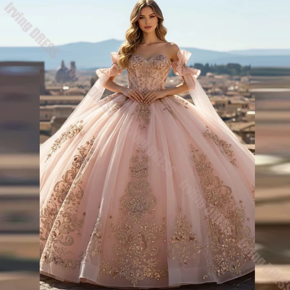 Customized Quinceanera Dresses Customized Sweetheart Neck Beaded Crystal Streamer Ball Gown Party Birthday for Sweet 15 16 Gowns