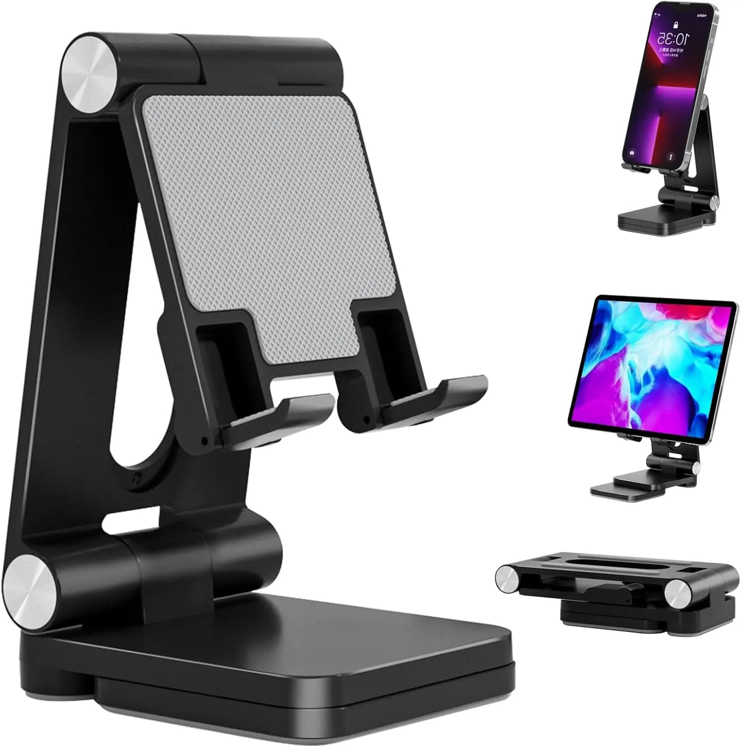 Supporto per telefono pieghevole regolabile da scrivania, compatibile con smartphone, tablet e laptop da 4-11 pollici, nero