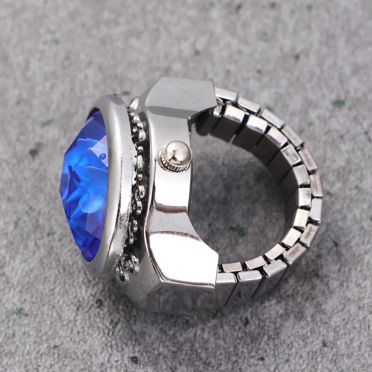 Mini orologio ad anello ovale blu al quarzo, regolabile ed estensibile, per uomo e donna, idea regalo raffinata e alla moda.