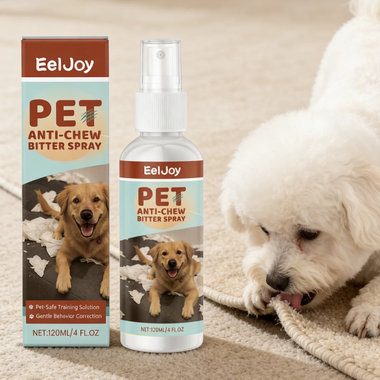 Spray Antimorso EelJoy per Animali Domestici, Protezione Mobili, Prevenzione Leccate, Correzione Comportamento, Spray Dissuasore Sicuro per Animali 120ml