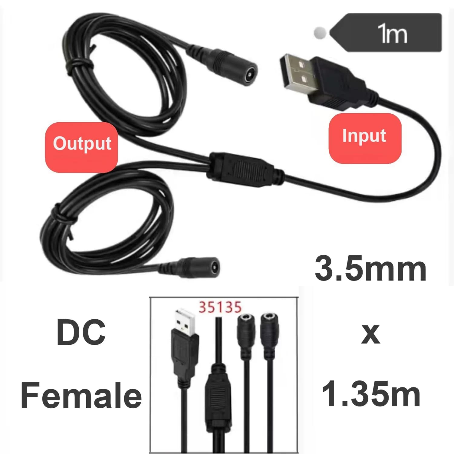 1 pz 1 M USB a Dual DC 3,5 mm x 1,35 mm Cavo di alimentazione 5 V 3 A - Ricarica rapida doppia splitter per telecamera IP Baby Monitor Luci a LED 35135
