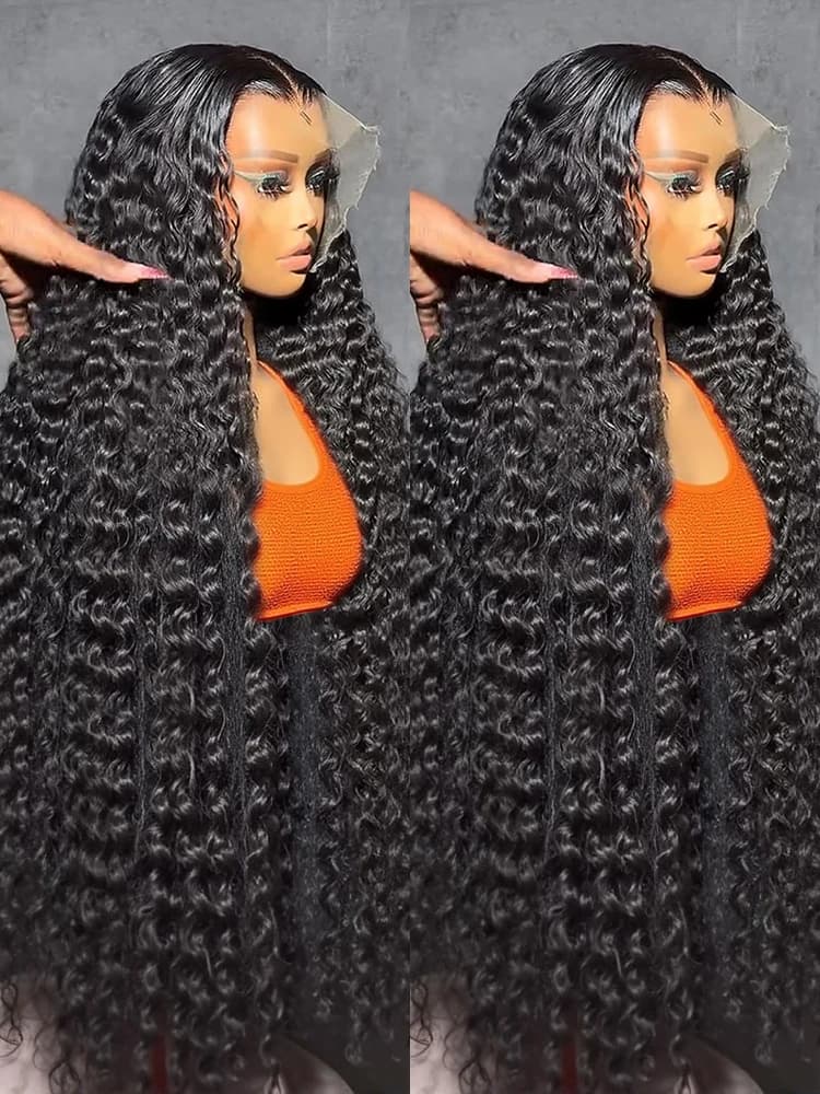 Deep Wave Curly Hair Wig 13x6 Hd Transparent Lace Front Human Hair Wig 250% Water Wave Lace Frontal Wigs For Woman Pre Plucked