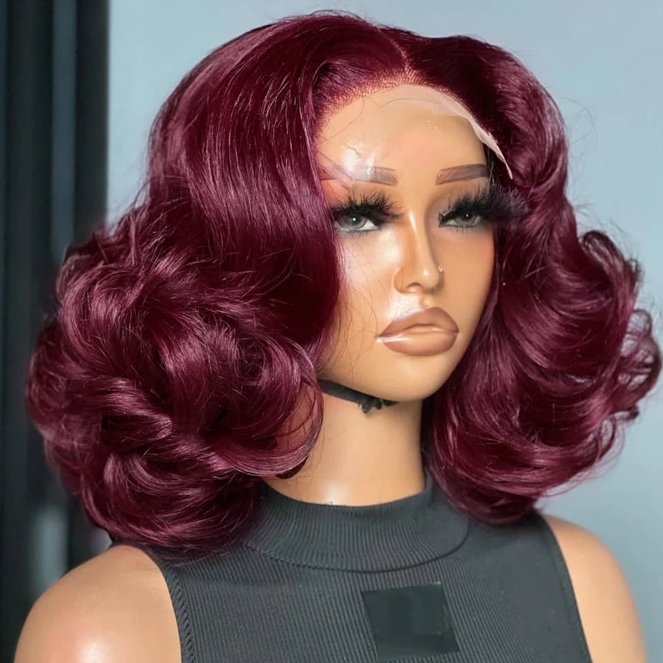 Burgundy Red 99J Short Bob Wigs Body Wave 13x4 Lace Frontal Wigs Loose Wave Human Hair HD Transparent Lace Wigs For Black Women