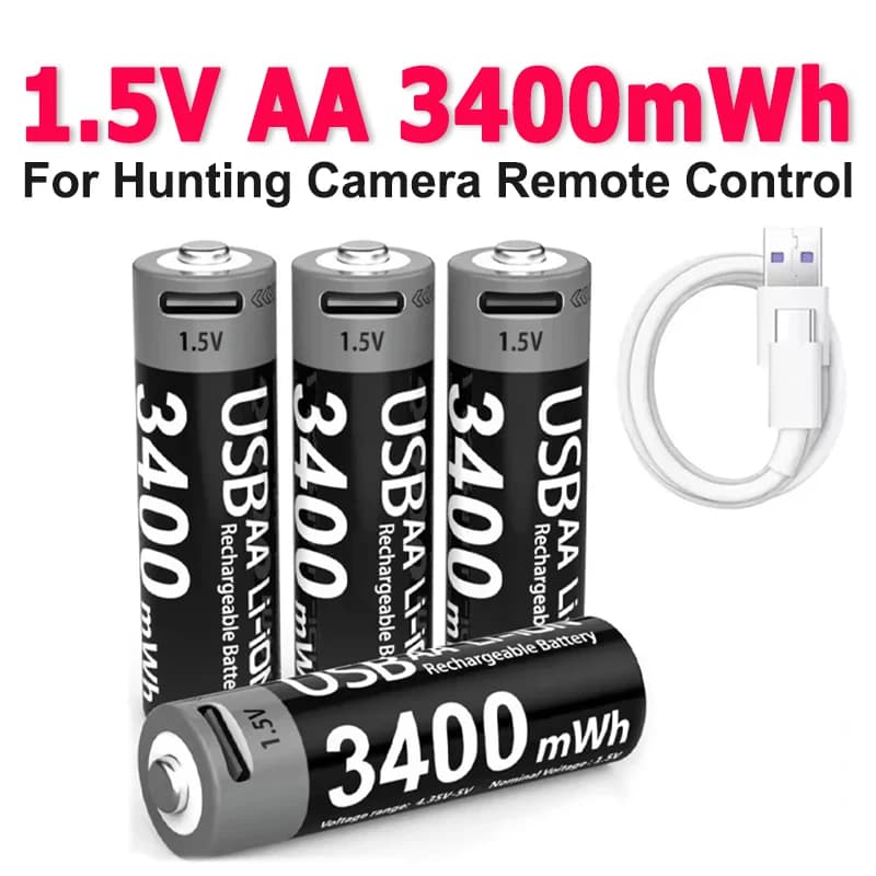 Batteria ricaricabile da 1,5 V AA 3400 mWh Batterie al litio USB di tipo C per telecamera da caccia Microfono con serratura per mouse con telecomando