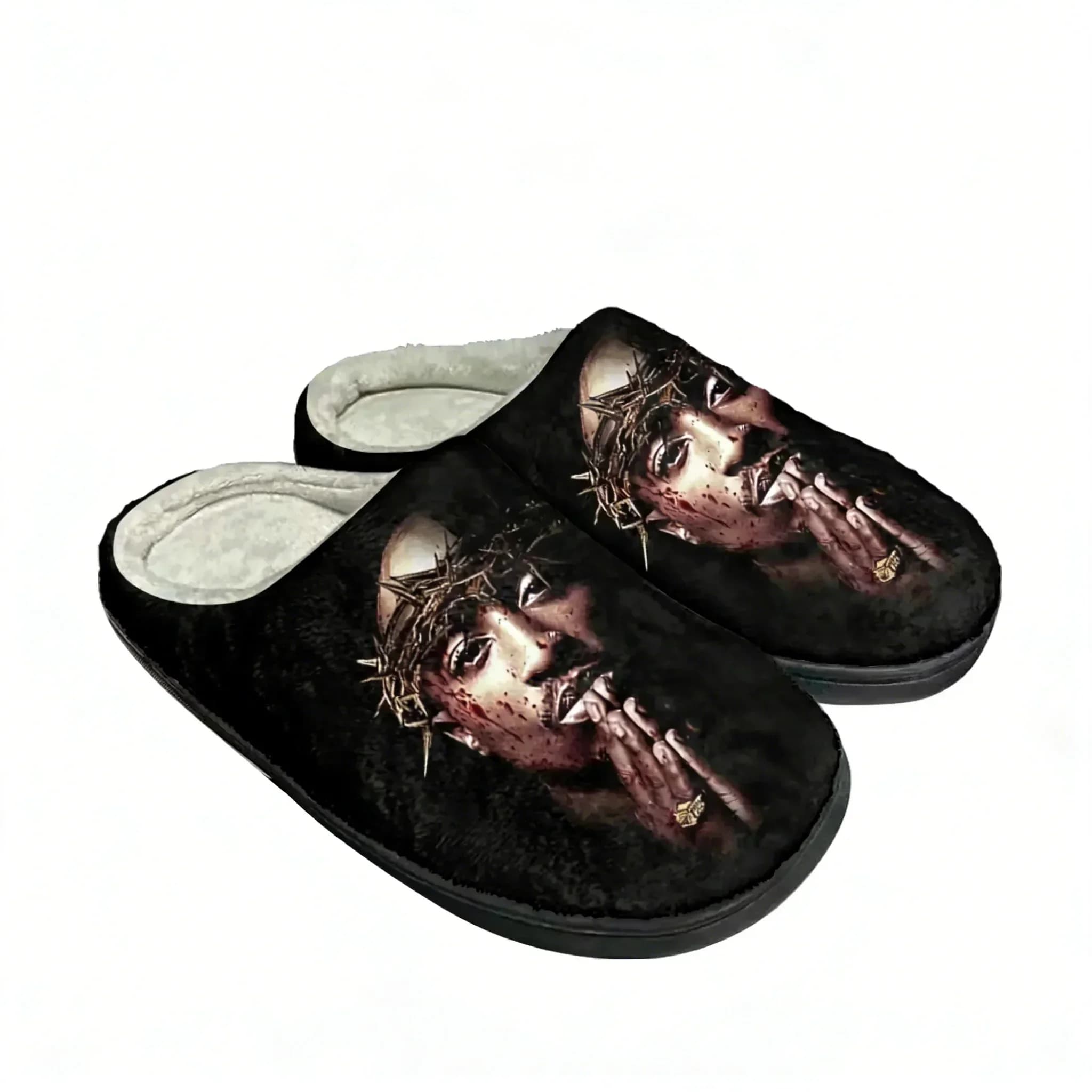 Rap 2Pac Tupac Home Cotton Custom Slippers Men Women Teenager Plush All Eyez on Me Casual Keep Warm Shoes Couple Thermal Slipper