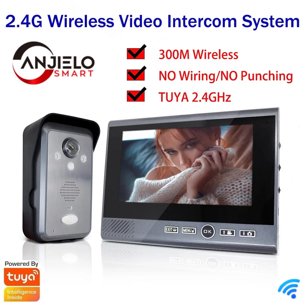 ANJIELO Tuya Videocitofono Wireless 1080P - Installazione Senza Fori, Rilevamento Movimento, Videocitofono a Lunga Autonomia