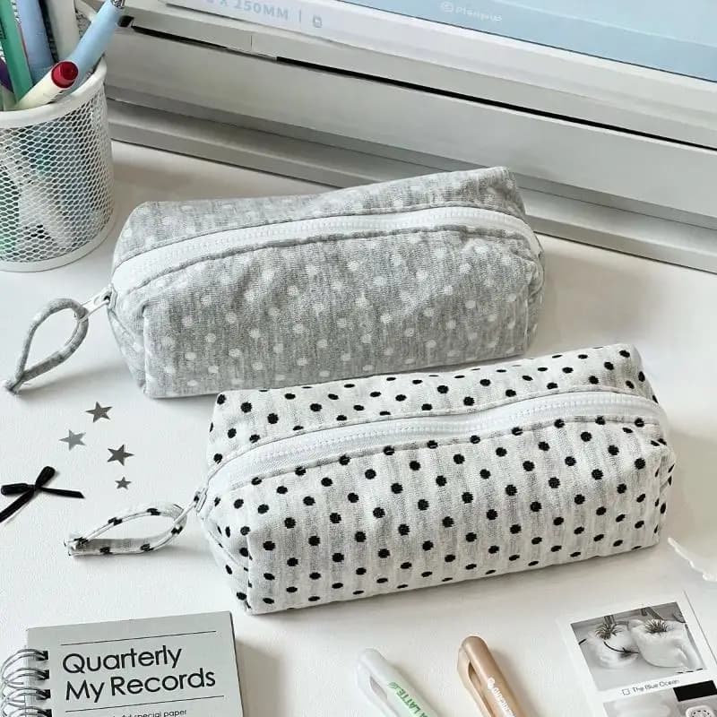 【B】Fashion Simple Polka Dot Design Pencil Case Large-capacity Student Stationery Pouch Travel Makeup Bag Storage Bag