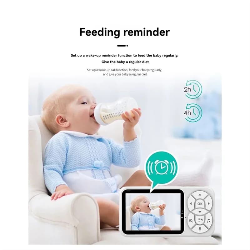 AAAEL-Monitor per bambini con luce notturna RGB da 3,5" con visione notturna, rilevamento della temperatura, citofono vocale, telecamera di sicurezza per baby sitter