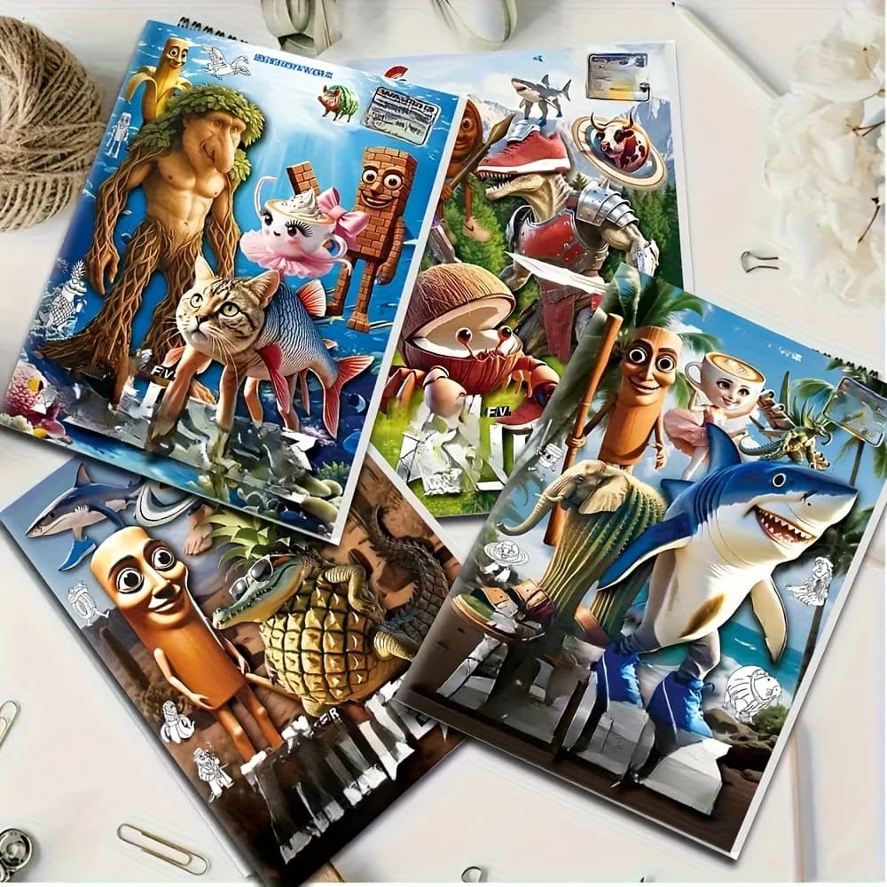 4pcs Drawing Coloring Book Set Italian Brainrot Animals Full Illustrated Line Collection-Tung Sahur Tracing Book, Rich
