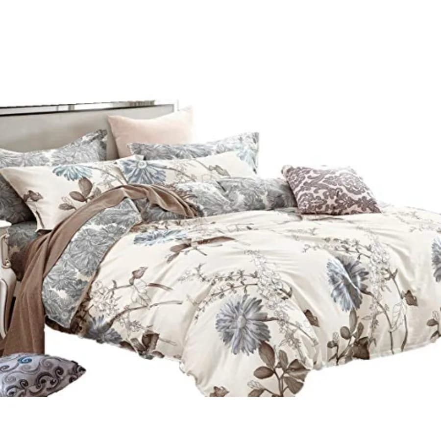 Daisy Silhouette Reversible Floral Print 3-Piece 100% Cotton Bedding Set: Duvet Cover and Two Pillow Shams (Comforter NOT Inclu