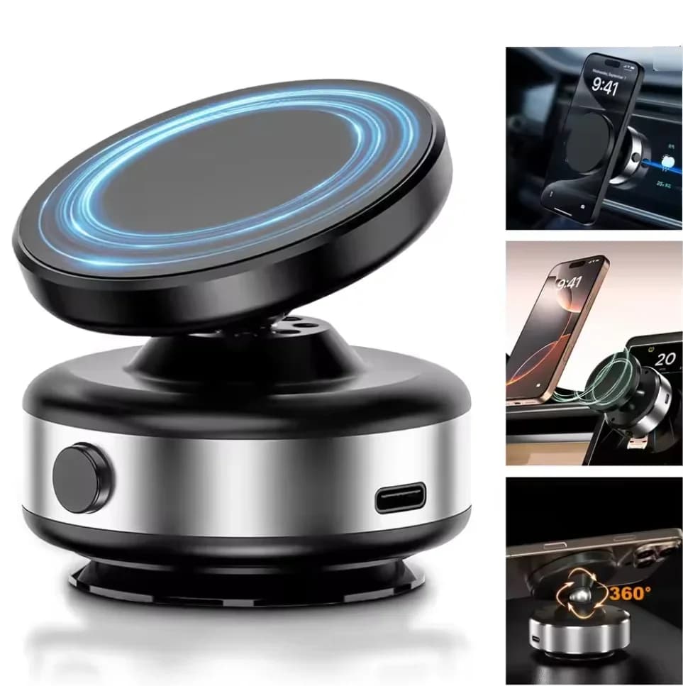 Supporto per Telefono da Auto in Lega di Alluminio con Ventosa Elettrica e Magnete, Rotazione a 360° ° Supporto da parete girevole per iPhone 17 e Samsung