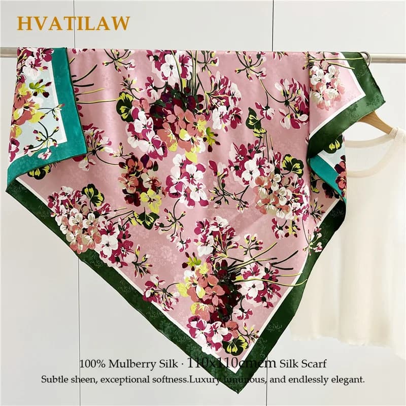 Luxury 100% Mulberry Silk Scarf 110cm Women Elegant Neck Ladies Neckwear Shawl Soft Pure Square Shawl Wrap Bandana Stoles Gift