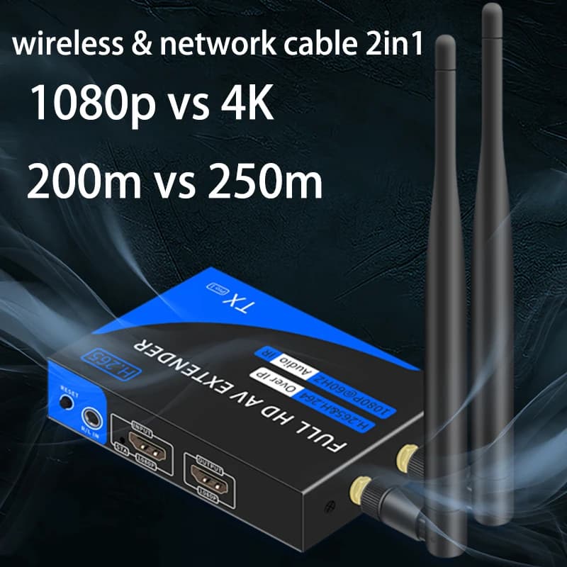 Extender HDMI Wireless 1080P 4K 200m with Transmitter and Video Receiver, VGA Output and Transmission on Ethernet Network Cable RJ45