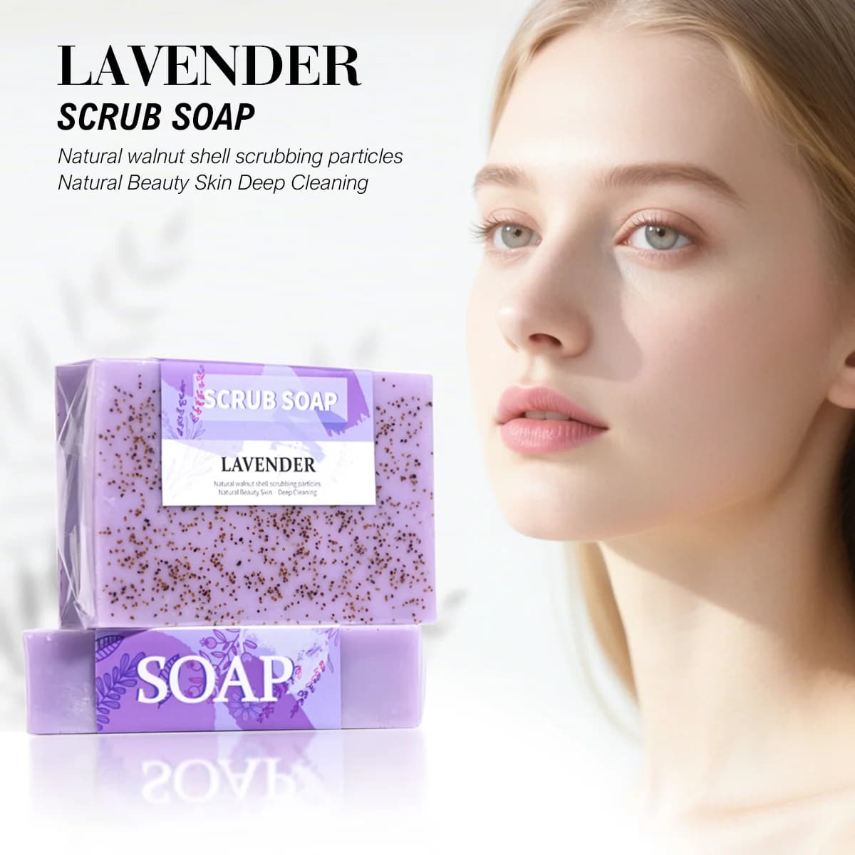 Sapone fatto a mano con olio essenziale di lavanda provenzale Sapone esfoliante sbiancante per pulizia profonda Sapone esfoliante fisico con particelle di guscio di noce