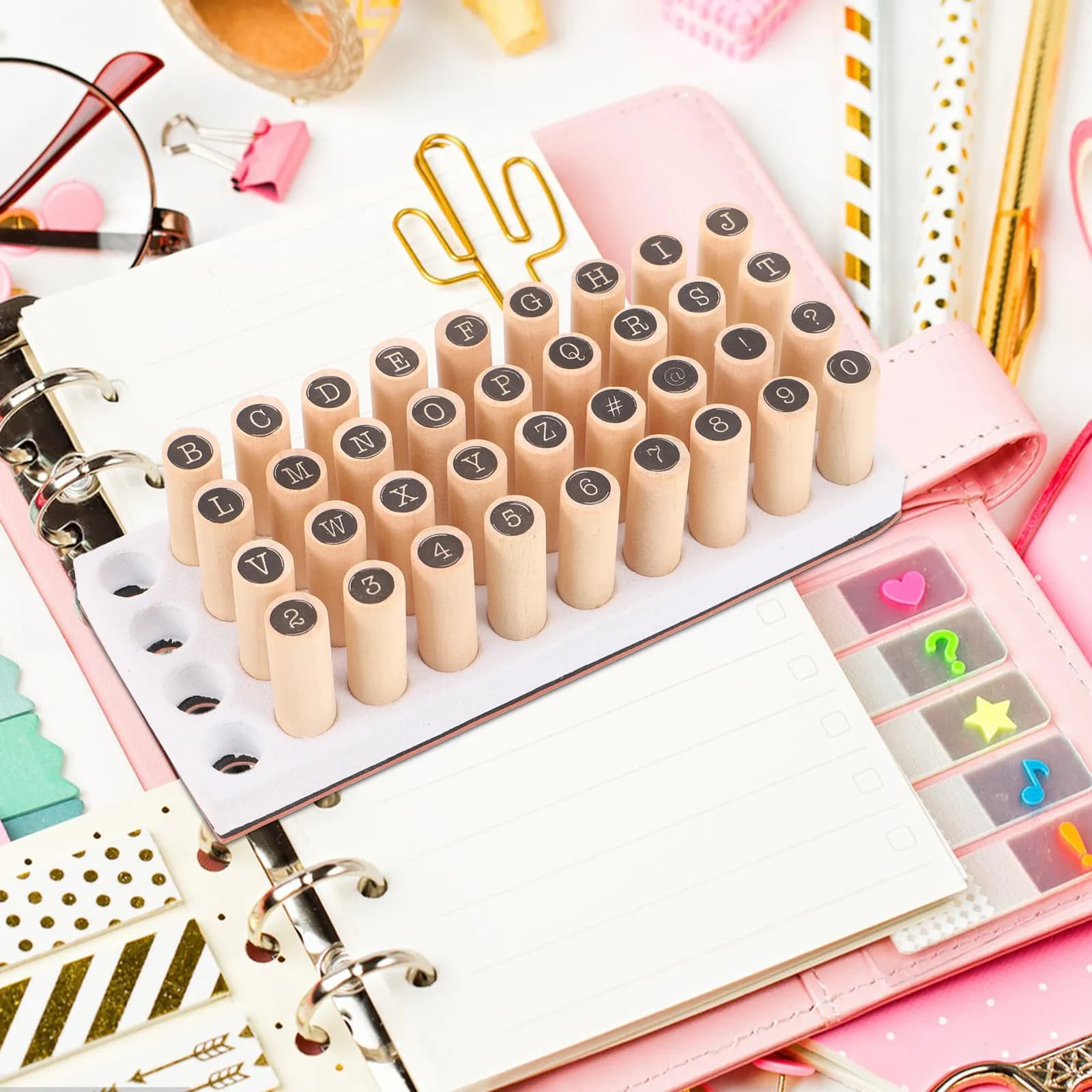 Set di 40 Timbri in Legno con Lettere, Versatili per Scrapbooking, Artigianato, Diario, Quaderno, Planner, Set Decorativo Multiuso Fai-da-Te