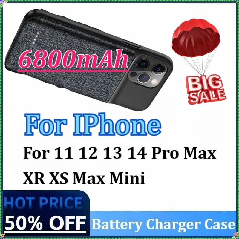 Nuovo 6800mAh Custodia per caricabatteria per IPhone 12 13 11 14 Pro Max XR XS Max Mini Custodia di ricarica portatile Clip posteriore Power Bank