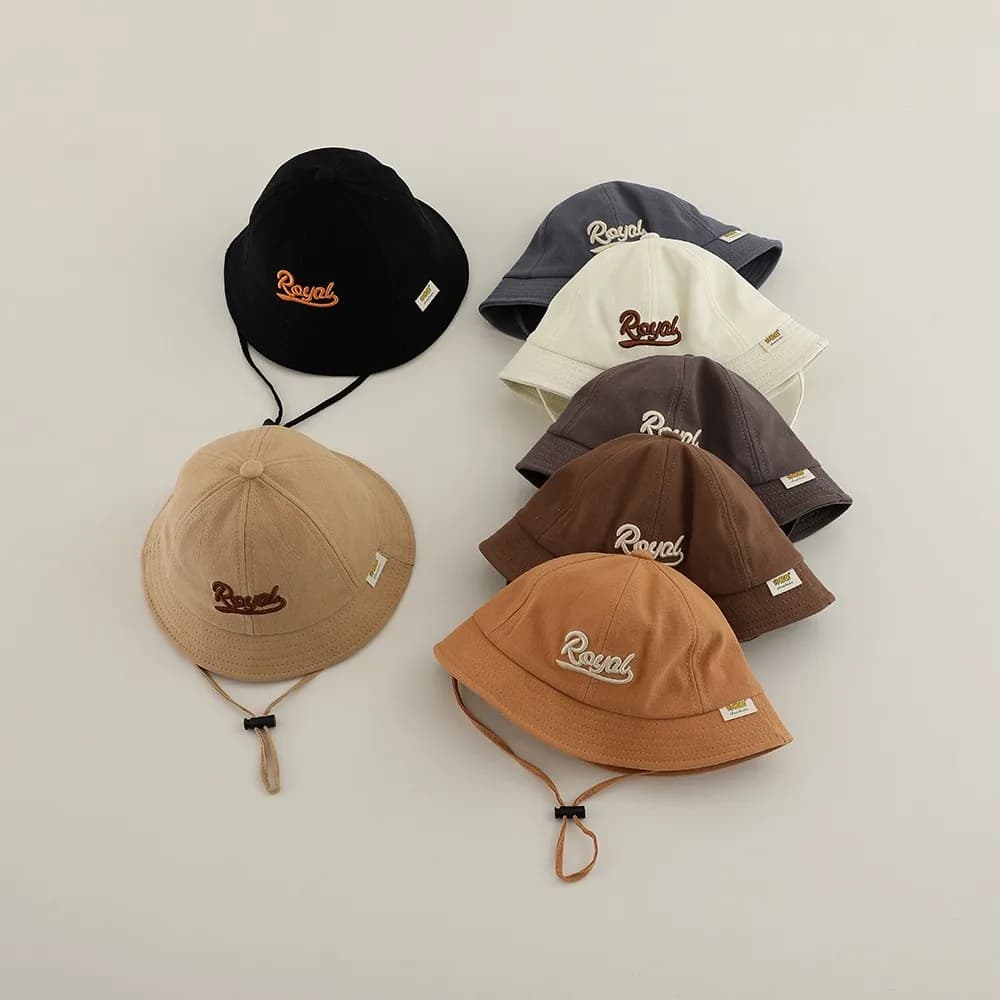 Estate Autunno Bambini Protezione solare esterna Lettera ricamata Cappello da pescatore Ragazzo Ragazza Berretto da bacino per bambini Berretti in cotone per bambini Cappelli per neonati