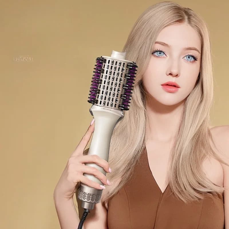 Champagne-colored Dry-rolled Straight 3-in-1 Multifunctional Hair Dryer Curling and Straightening Brush Volumizing Blow Dryer