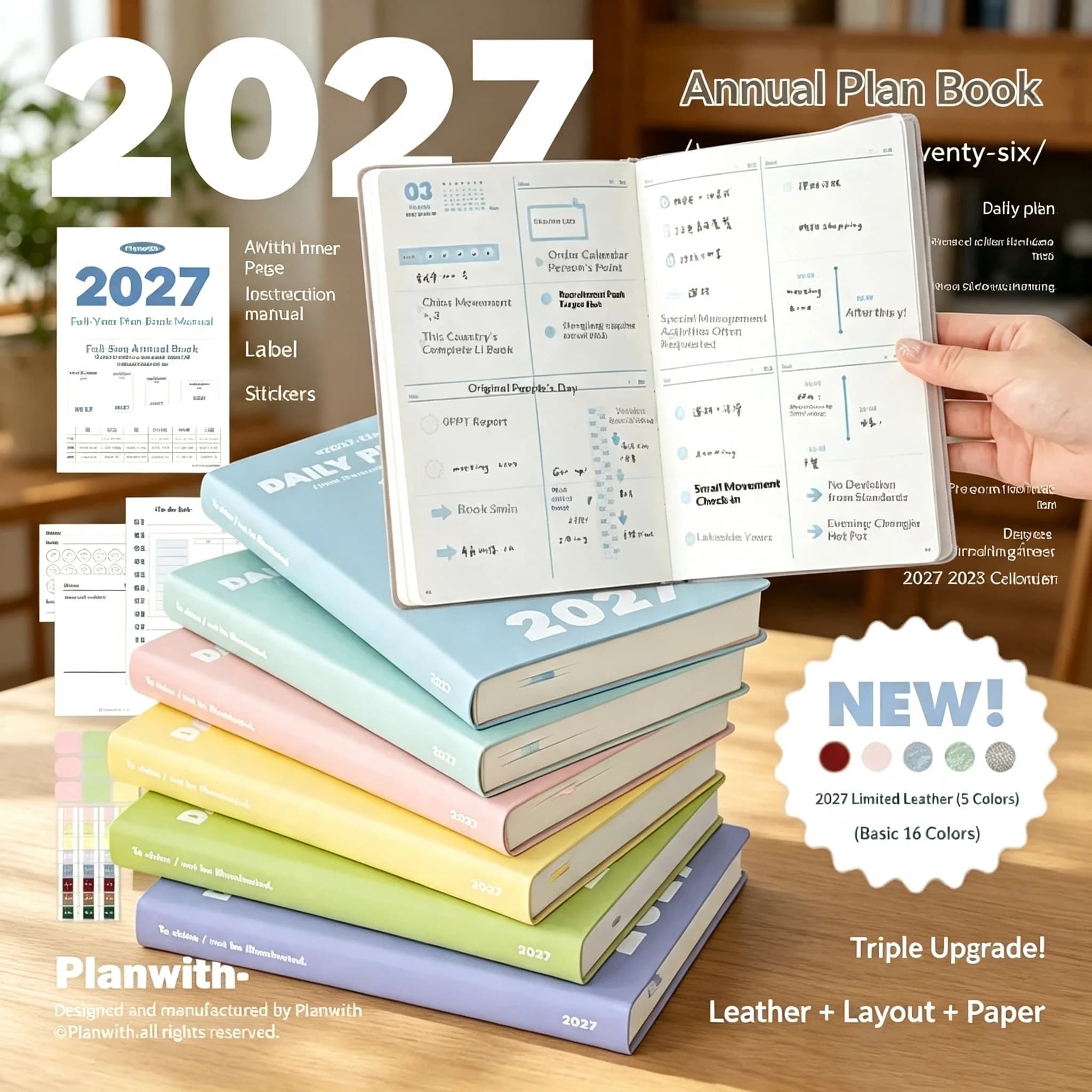 New Planwith Full Year A5 Day Plan Notebook Planner Daily Journal Agenda Month Year Recrod Book Time Management Book Sketchbook