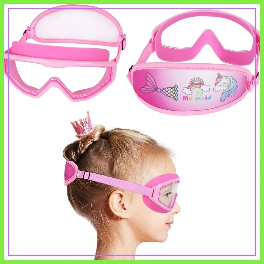Occhialini da nuoto per bambini da 3 a 8 anni, senza tirare sui capelli, maschera da nuoto per bambini con cinturino in tessuto