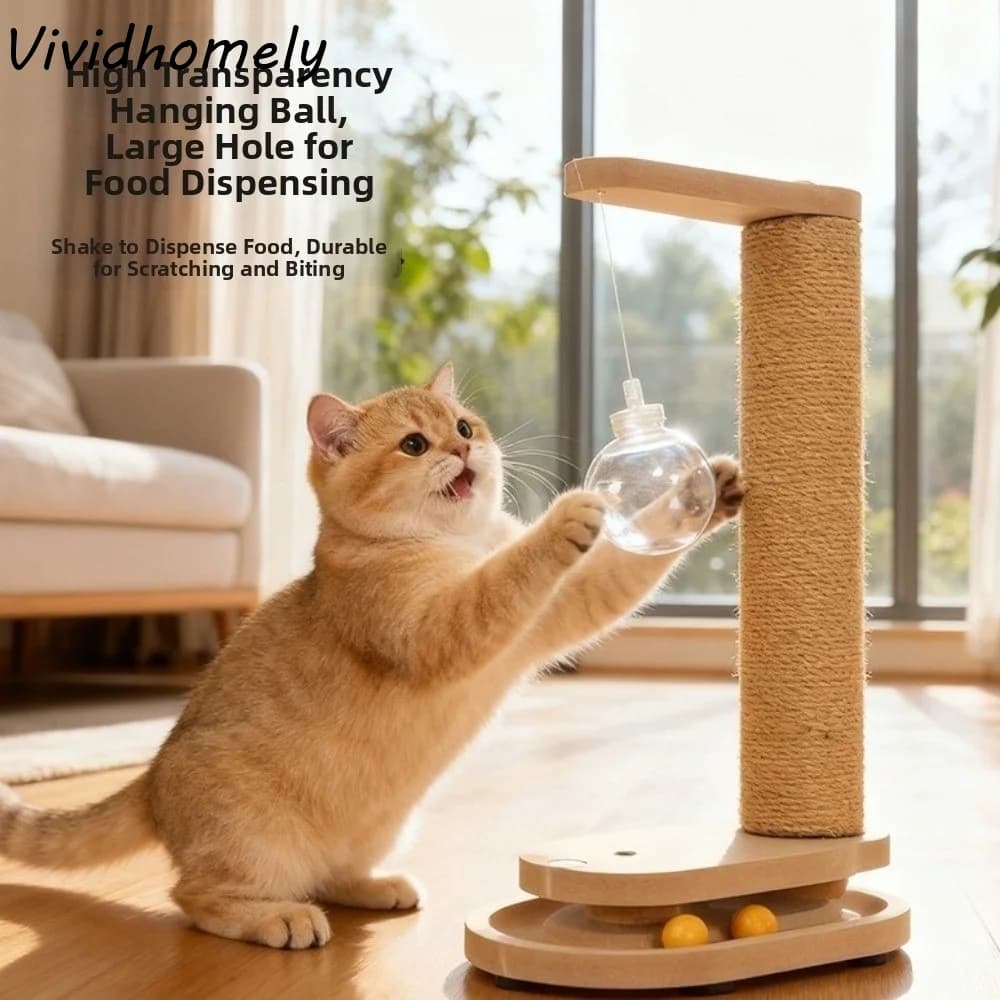 Tiragraffi per Gatti Resistente all'Usura con Piattaforma Rotante, Supporto per Puzzle Alimentari e Sfera, Albero per Gatti Verticale