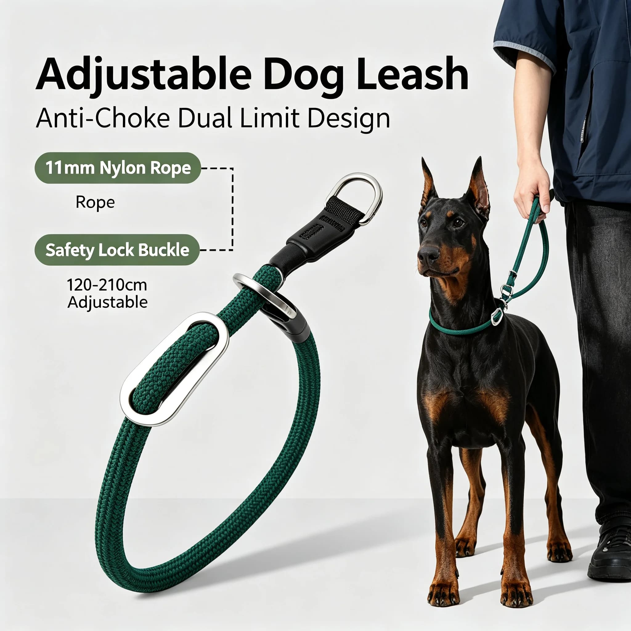 Semi P Round Rope Dog Collar And Leash Set No Choke Adjustable Limit Buckle Heavy Duty Pet Walking Outdoor Training Gear