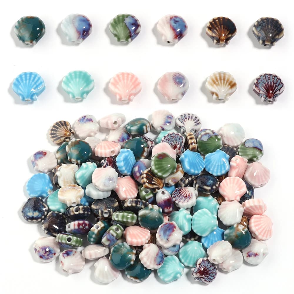 5pcs/lot Multicolor Ceramic Shell Beads 12X11.5mm Flower Enamel Shell Beads Dissolved Distance beads for DIY Jewelry Making Bracelet