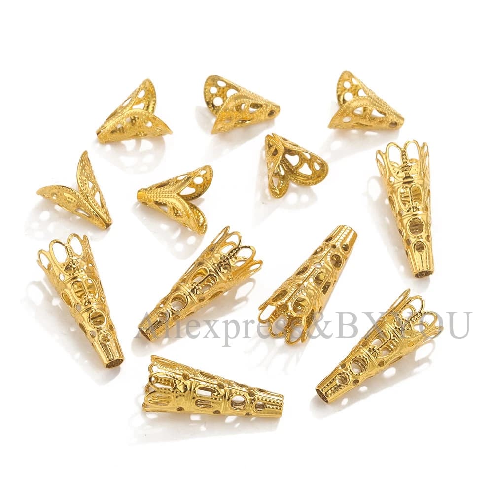 20 pz/lotto Placcato Oro In Acciaio Inox Cono Bead Caps Pendolo di Cristallo pendente End Cap Per Gioielli FAI DA TE Che Fanno Forniture Risultati