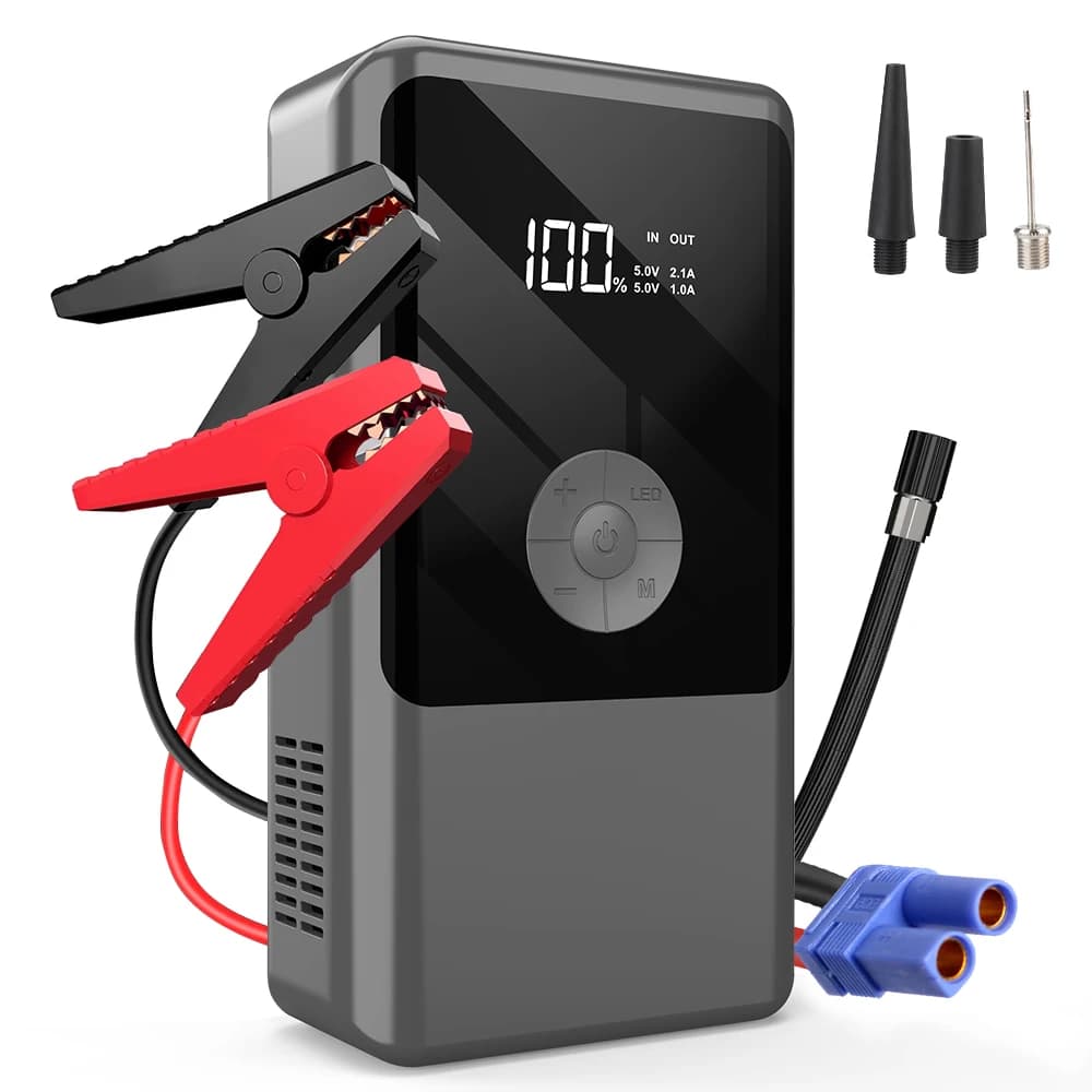 Avviatore di Emergenza per Auto con Batteria Esterna, Luce LED, Picco 2000A e Compressore d'Aria